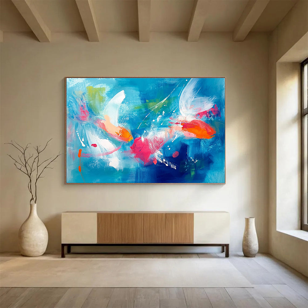 Colorful Fish Abstract Painting with Blue Background DYP466