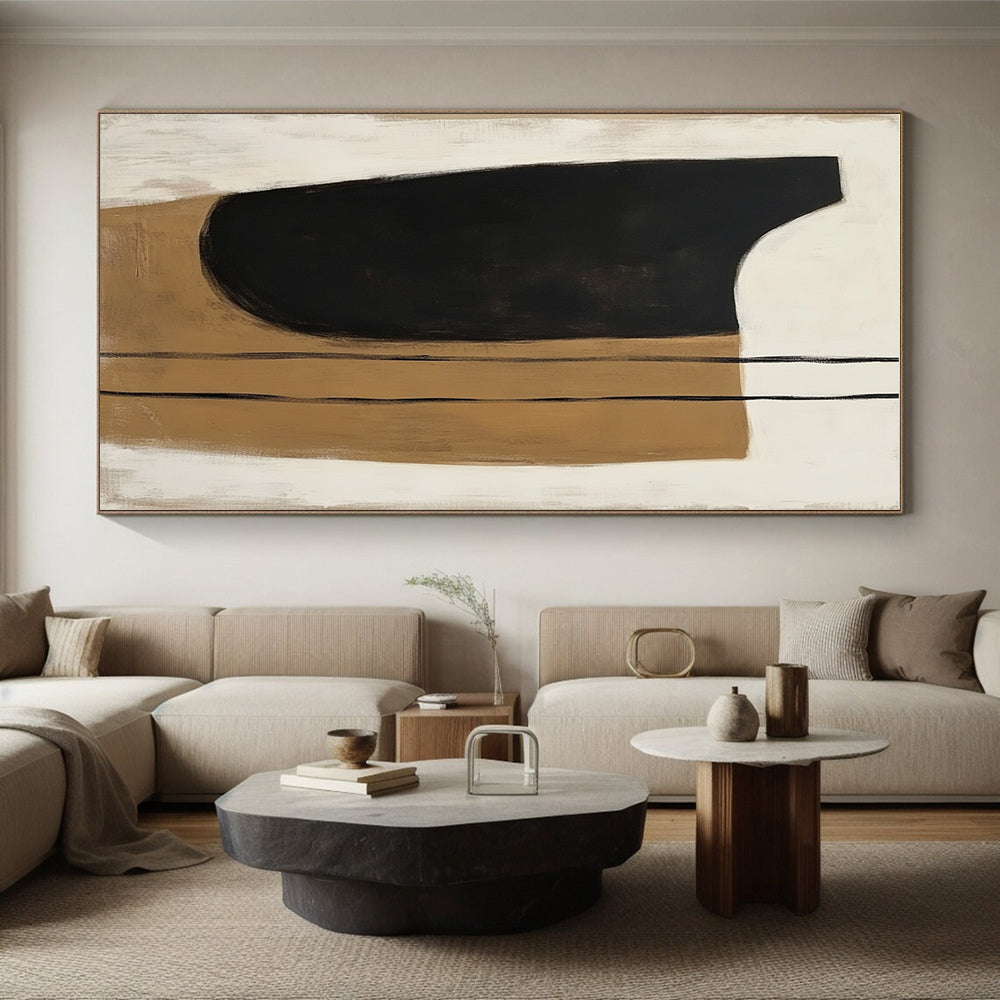 Black and Beige Minimalist Abstract Painting with Flowing Shapes GER225