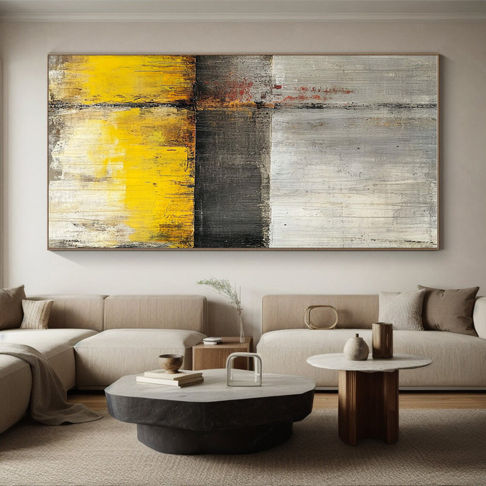 Gray Yellow and Red Abstract Painting with Industrial Vibes GER422
