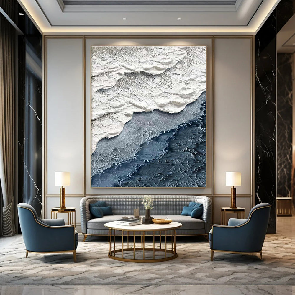 Gray and White Textured Wave Abstract Painting ADGE325