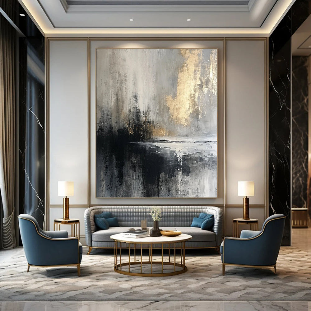 Gray and Gold Abstract Painting with Misty Ambiance ADGE067