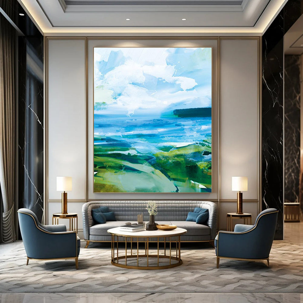Colorful Coastal Abstract with Blue and Green Tones Painting ADGE183