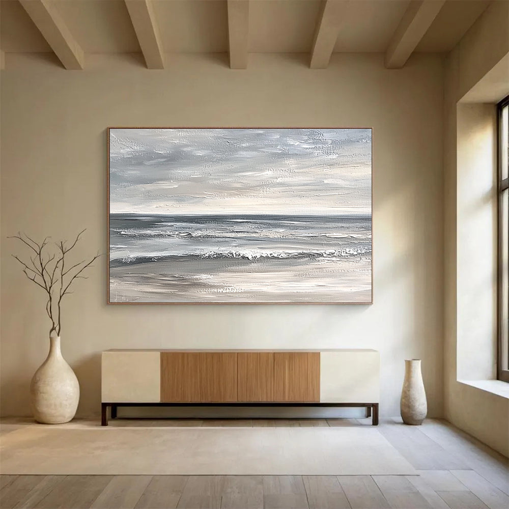Gray Sea Abstract Landscape Painting with Calm Tones DYP435