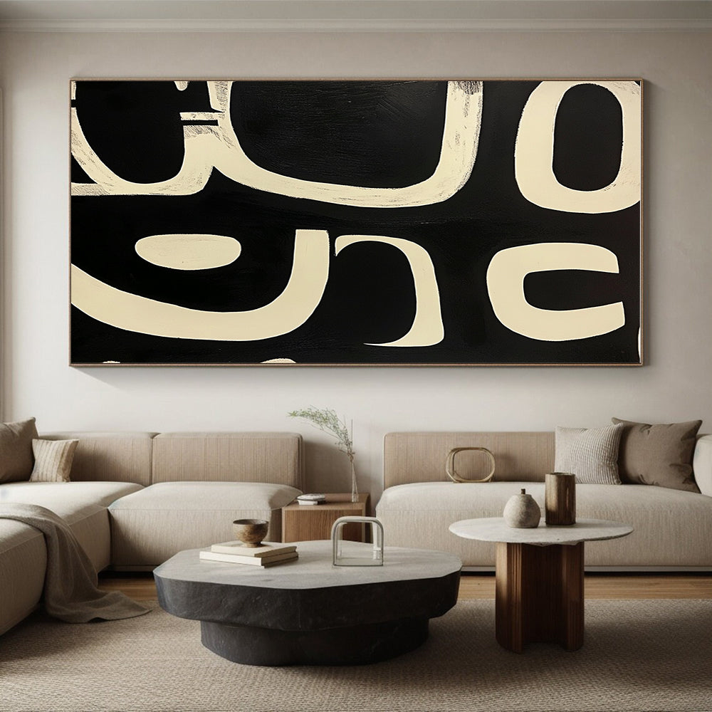 Black White Curved Forms Abstract Painting GER823