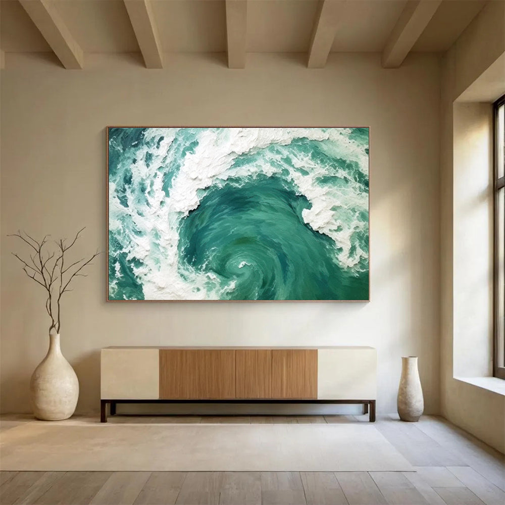 Turquoise White Ocean Swirl Abstract Painting THY063