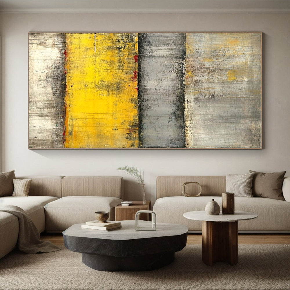 Gray and Yellow Abstract Painting with Textured Layers GER542