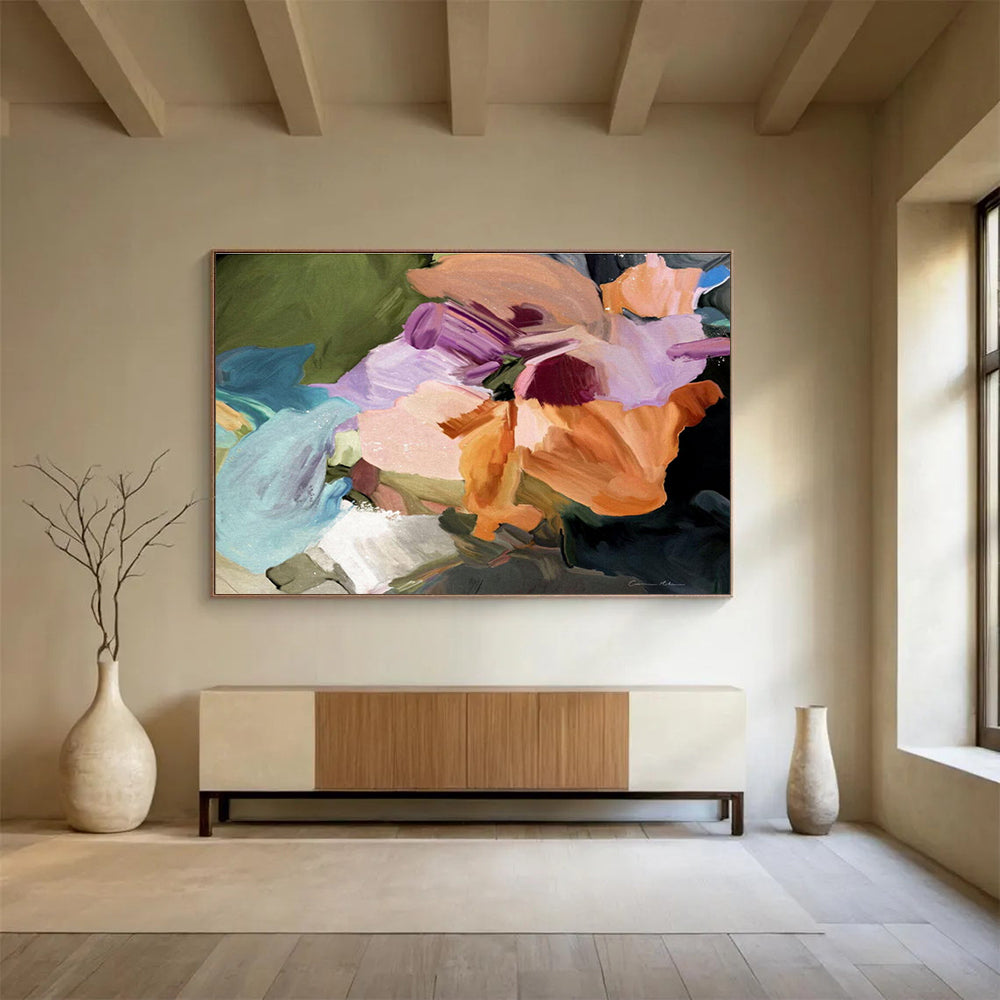 Colorful Flower Abstract Painting with Lively, Botanical Energy THY406