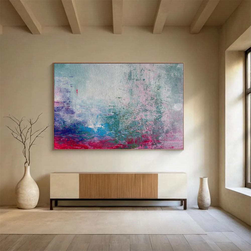 Blue Pink Abstract Painting with Dreamy, Ethereal Tones THY363