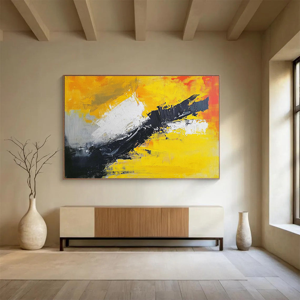 Expressive Abstract Painting with Vivid Yellow and Bold Black DYP551