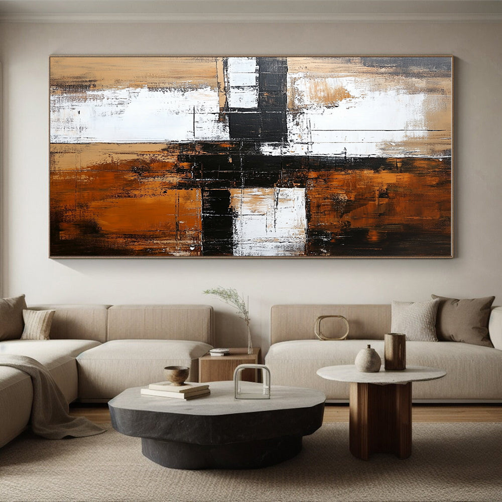 Brown White and Black Abstract Painting with Textured Layers GER672