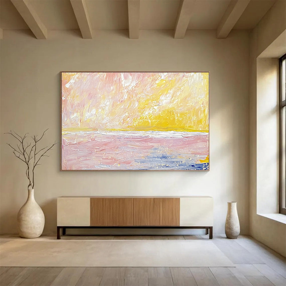 Pastel Sea Landscape Abstract Painting with Pink and Yellow Hues DYP523