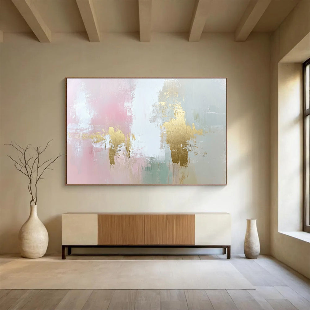Gold Accent Abstract Painting in Pink and Green DYP442