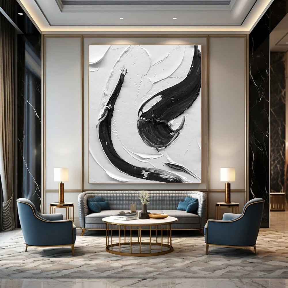 Detailed Black and White Swirl - textured Abstract Art ADGE377