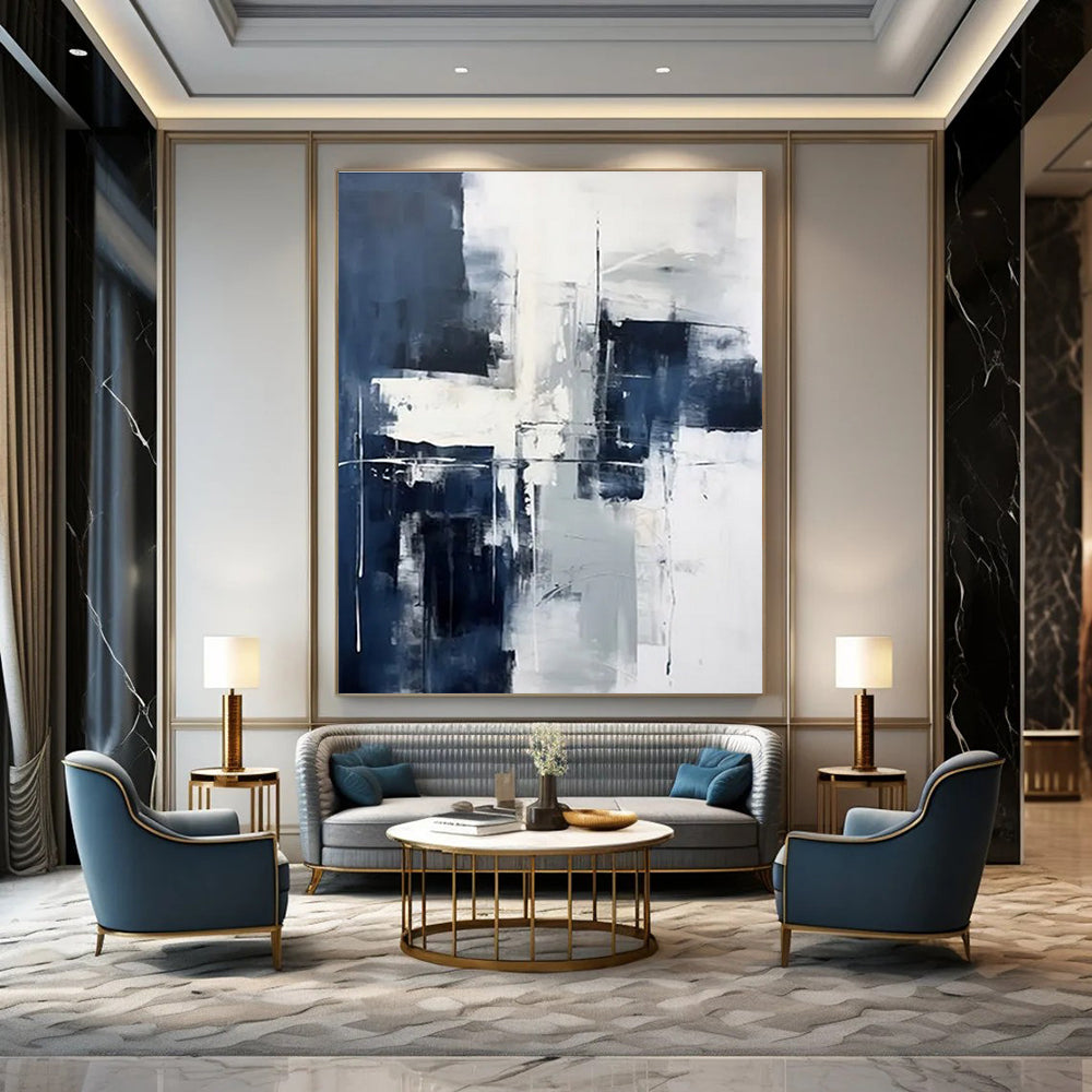 Blue and Gray Abstraction Abstract Painting with Dynamic Shapes ADGE128