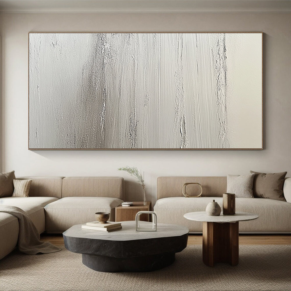 White Textured Abstract Painting with Delicate Patterns GER129