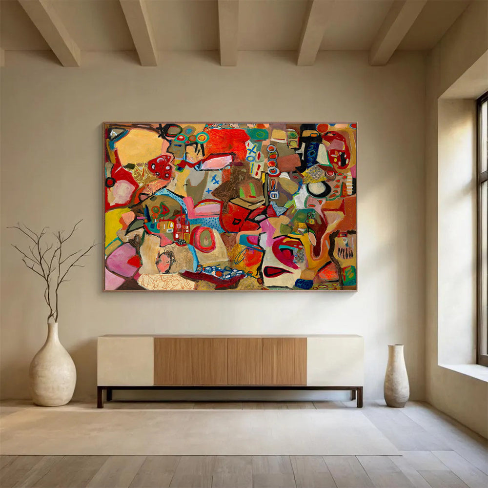 Colorful Abstract Collage Painting with Mixed Shapes and Hues THY240