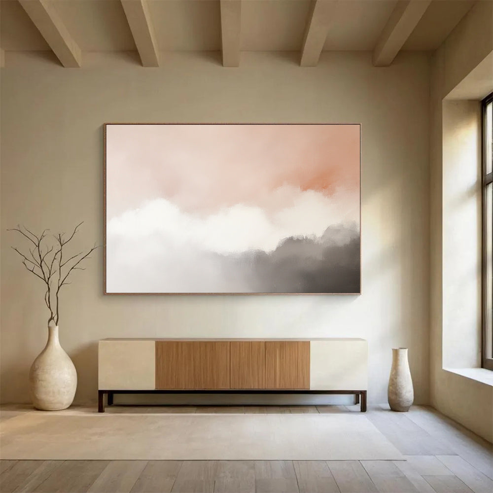 Soft Cloud Abstract Painting with Peach and Gray Tones DYP518