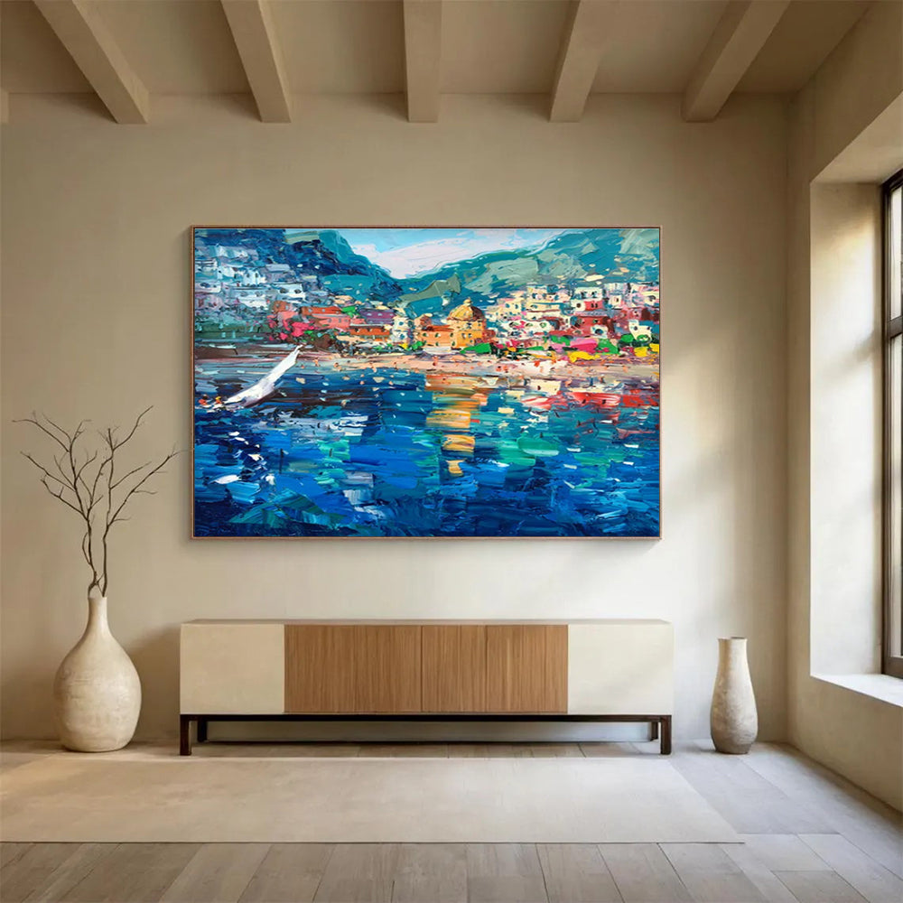 Vibrant Coastal Town Abstract Painting THY443