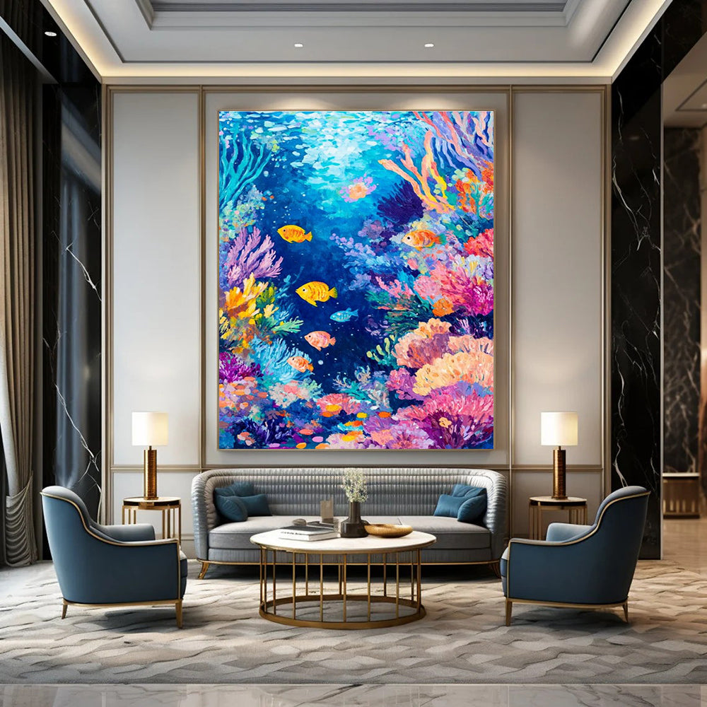 Colorful Underwater World Abstract Painting with Marine Life ADGE527