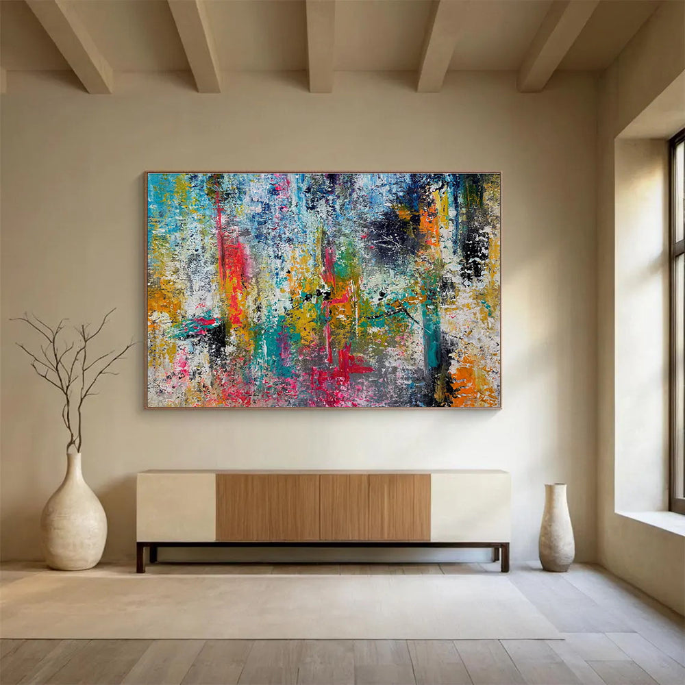 Colorful Chaos Abstract Painting with Vibrant Mixed Hues THY330