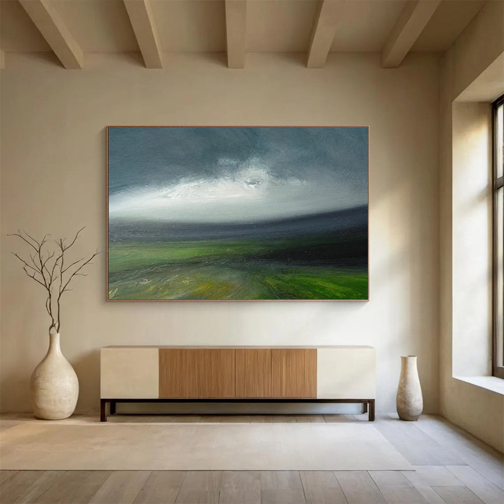 Green Grey Sky Landscape Abstract Painting THY028