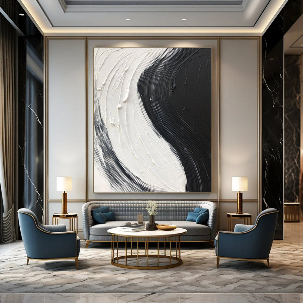 Black and White Swirl - textured Abstract Painting ADGE376