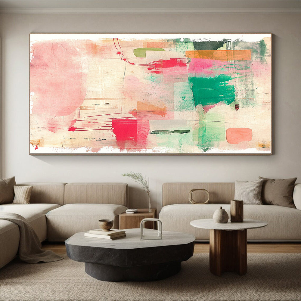 Pink Green and Colorful Abstract Collage Artwork GER201
