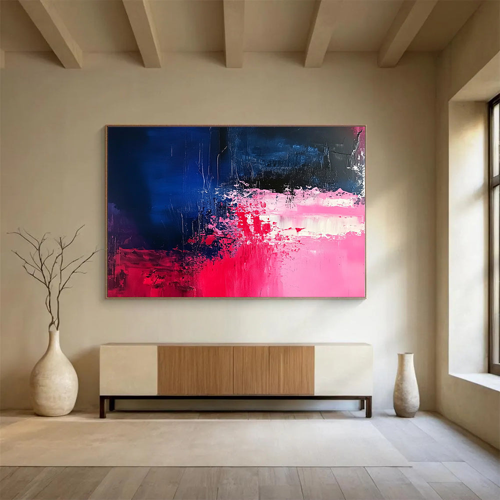 Pink and Blue Abstract Painting with Bold Textures DYP187