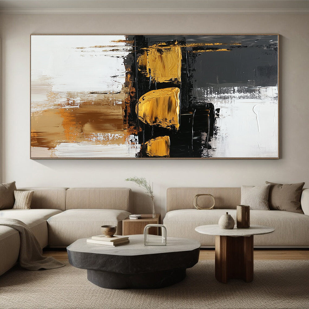 Gold Accent Abstract with Black White and Gray Layers GER368