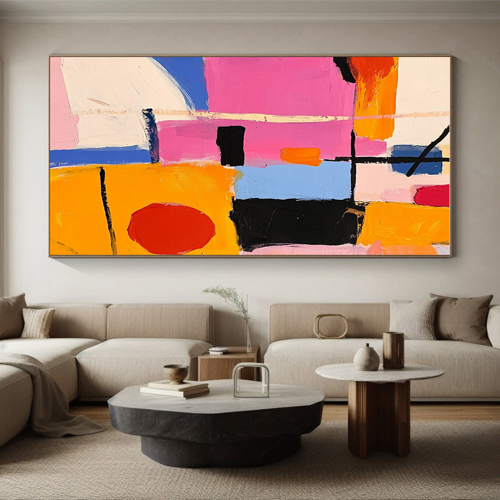 Color - Block Abstract Painting with Pink, Orange, and Blue GER300
