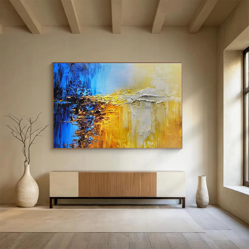 Color Block Abstract Painting with Blue, Yellow, and Grey Tones THY179