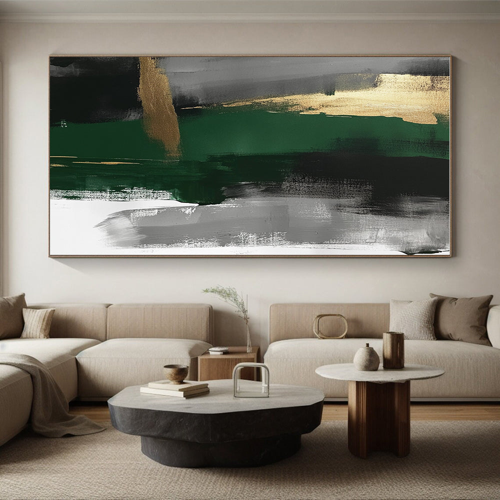 Green Gold Gray Abstract Painting with Elegant Layers GER755