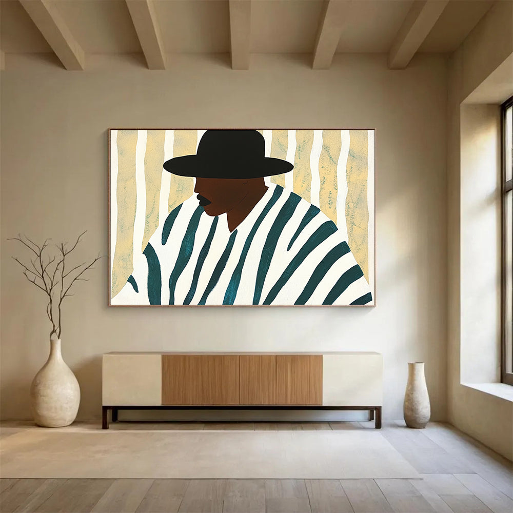 Stylized Portrait Abstract Painting with Black White and Teal DYP557