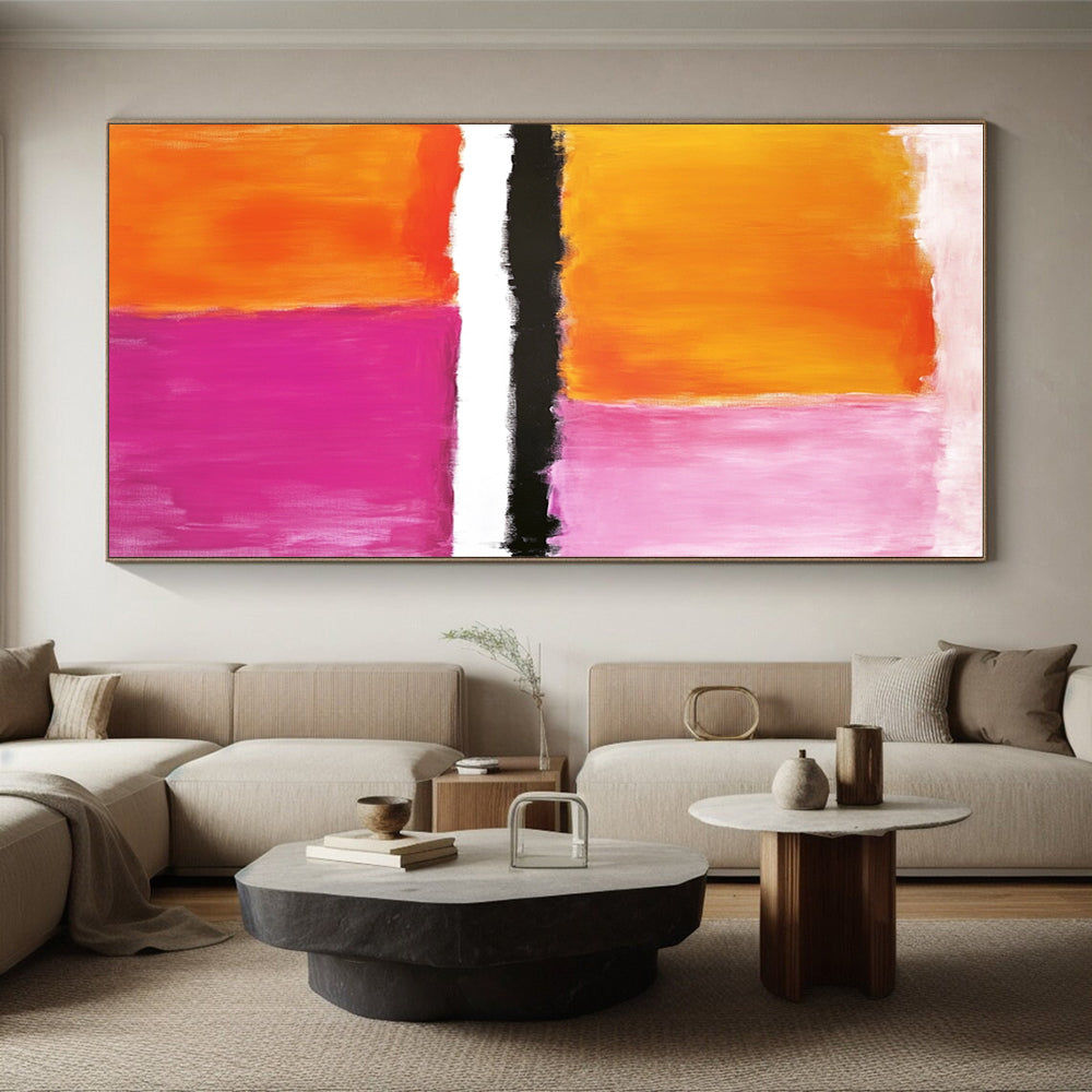 Orange and Pink Abstract Painting with Bold Color Blocks GER141