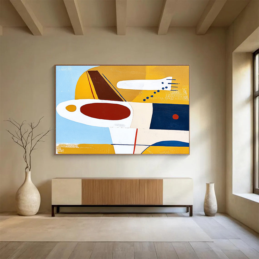 Geometric Yellow Blue and Red Abstract Painting with Clean Shapes DYP201
