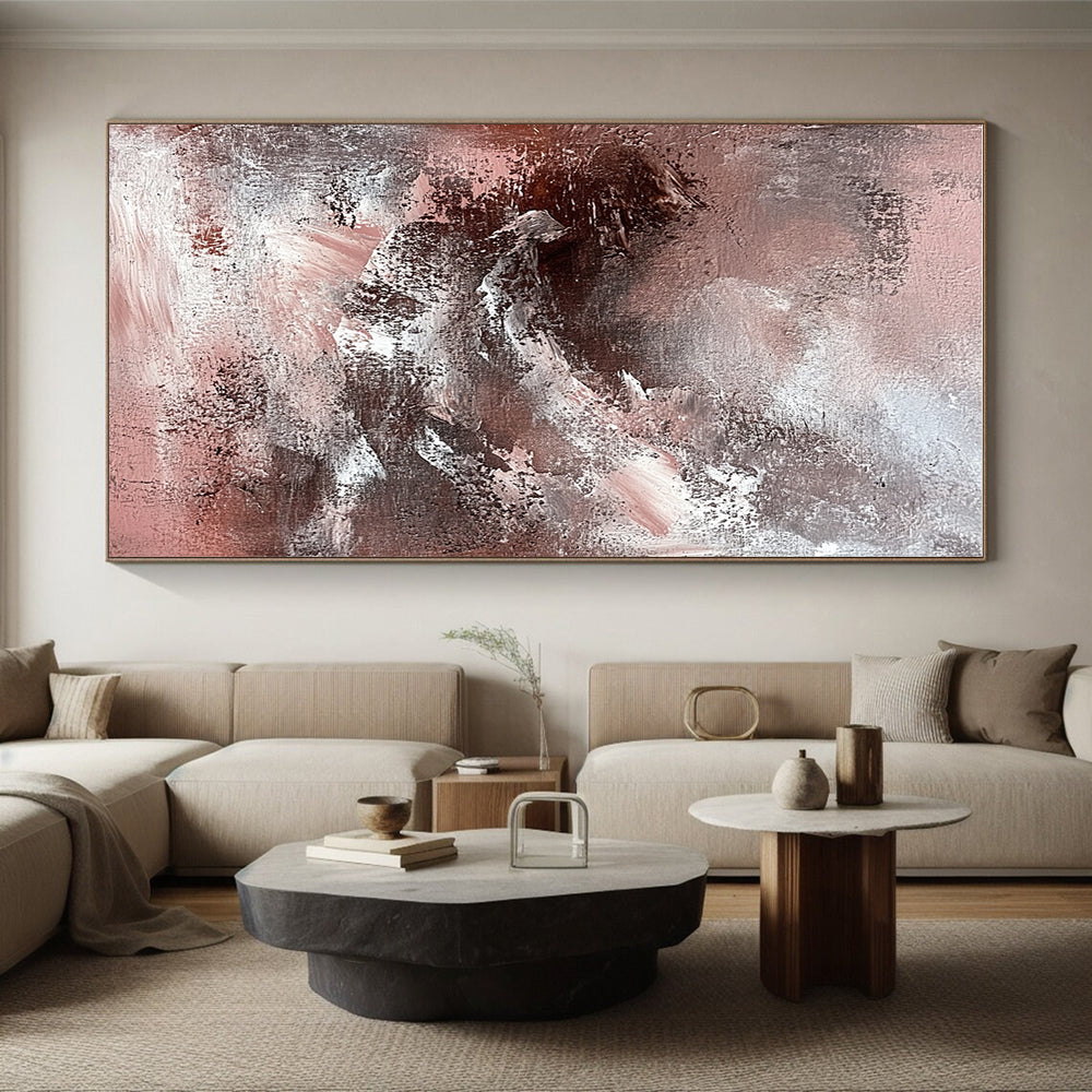 Pink Gray Textured Abstract Painting with Layered Brushstrokes GER770