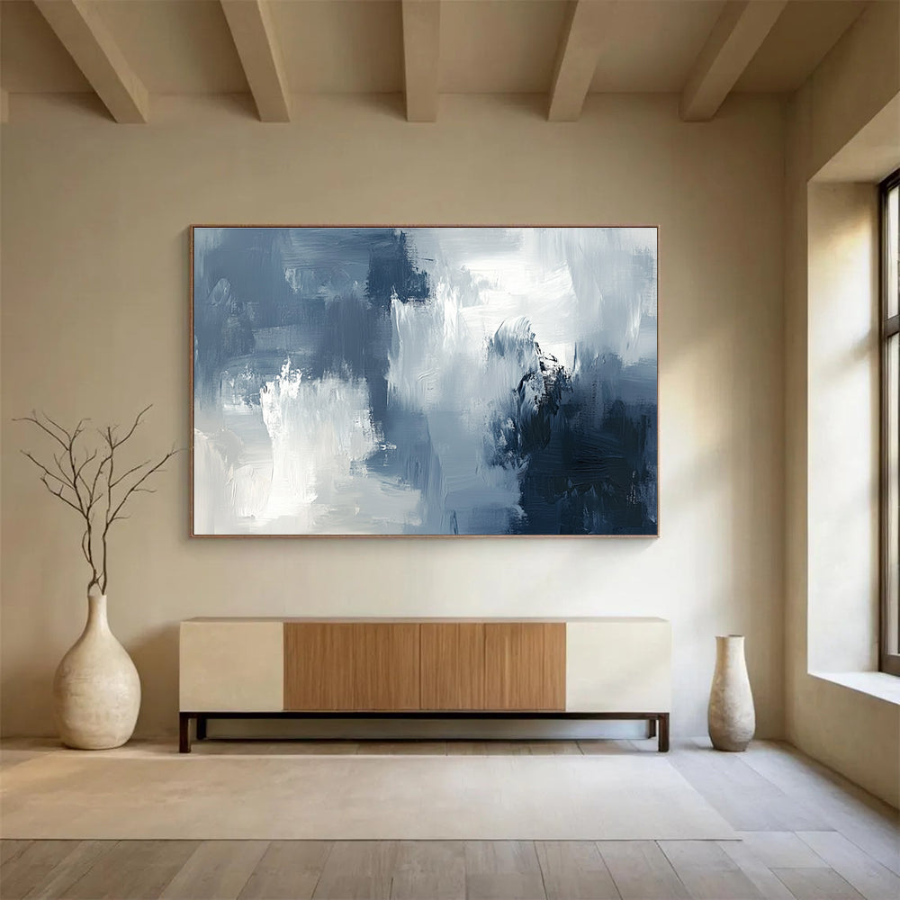 Grey and White Abstract Painting with Textured Surfaces DYP209