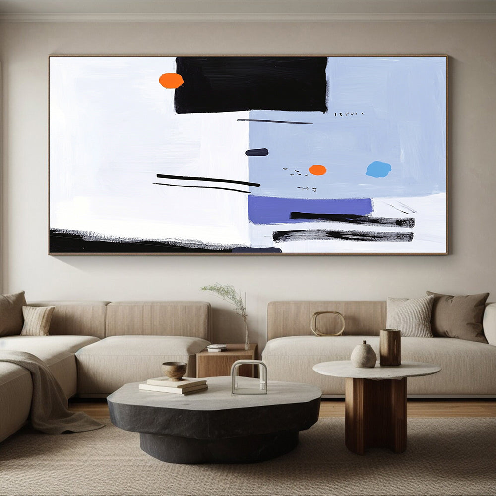 Blue and Purple Abstract Painting with Playful Shapes GER158