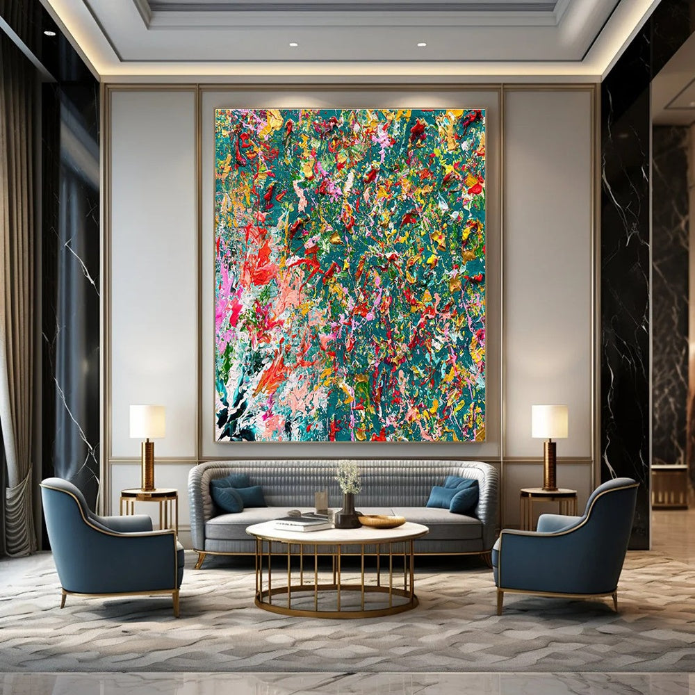 Hand-Painted Abstract Wall Feature for Dining Room Bay Window & Cottage Entryway Sidelight DLZ2382