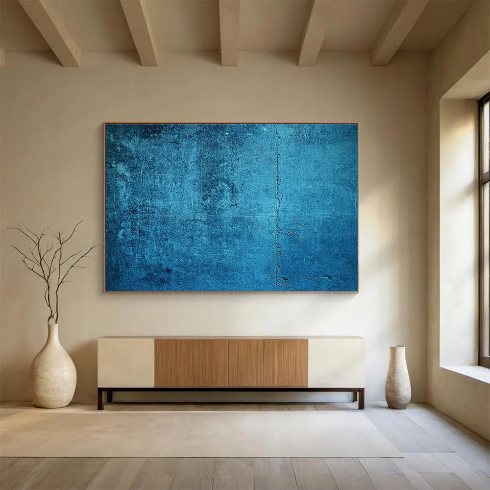 Blue Textured Background Abstract Painting with Distressed Look DYP573