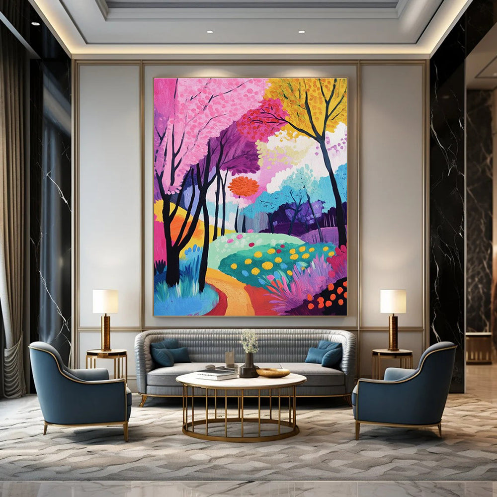 Colorful Forest Abstract Painting with Whimsical Trees ADGE529