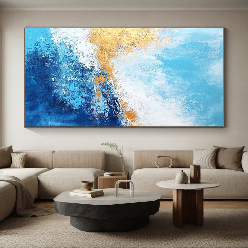 Blue and Gold Abstract Painting with Coastal Rhythms GER384