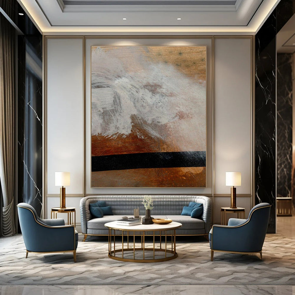 Textured Abstract Painting on Wood with White and Brown Tones ADGE185