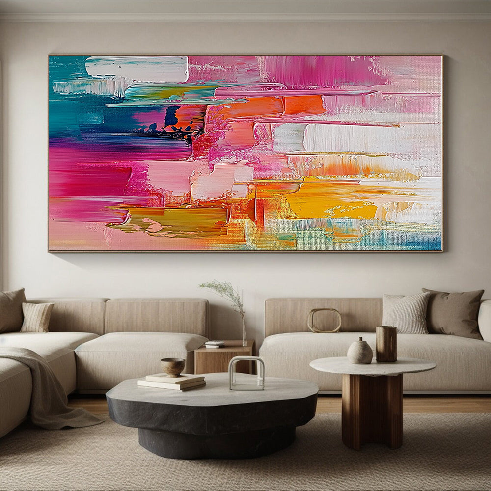 Pink Orange Abstract Painting with Thick Palette Knife Textures GER497