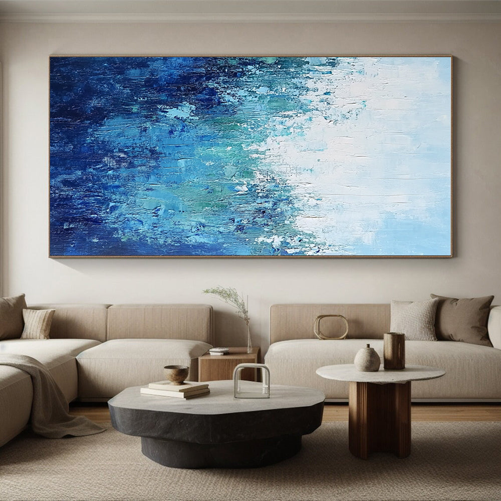 Blue Green and White Abstract Painting with Textured Layers GER693