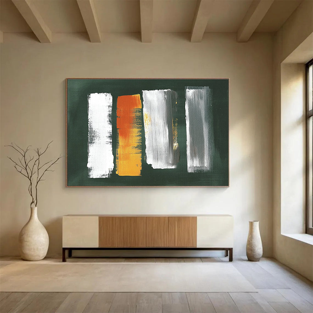 Green Background Color Strokes Abstract Painting DYP087