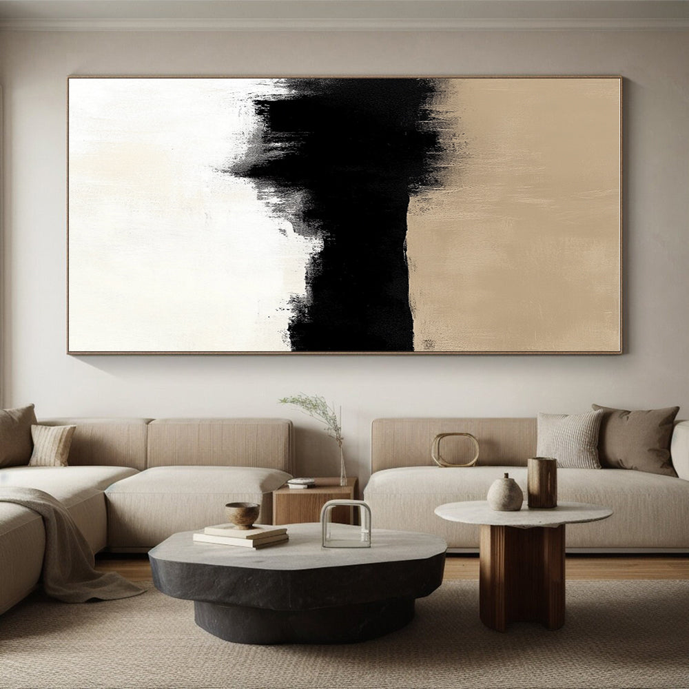 Beige and Black Gradient Abstract Painting with Subtle Transitions GER159