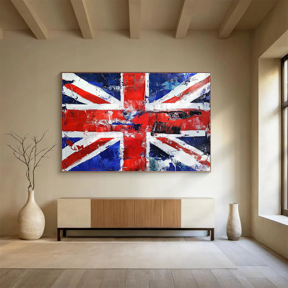 Textured Union Jack Abstract Painting with Red White and Blue Tones DYP359