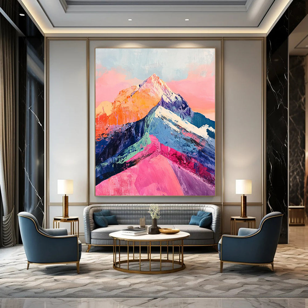 Colorful Mountain Peak Abstract Painting with Pink and Orange ADGE283