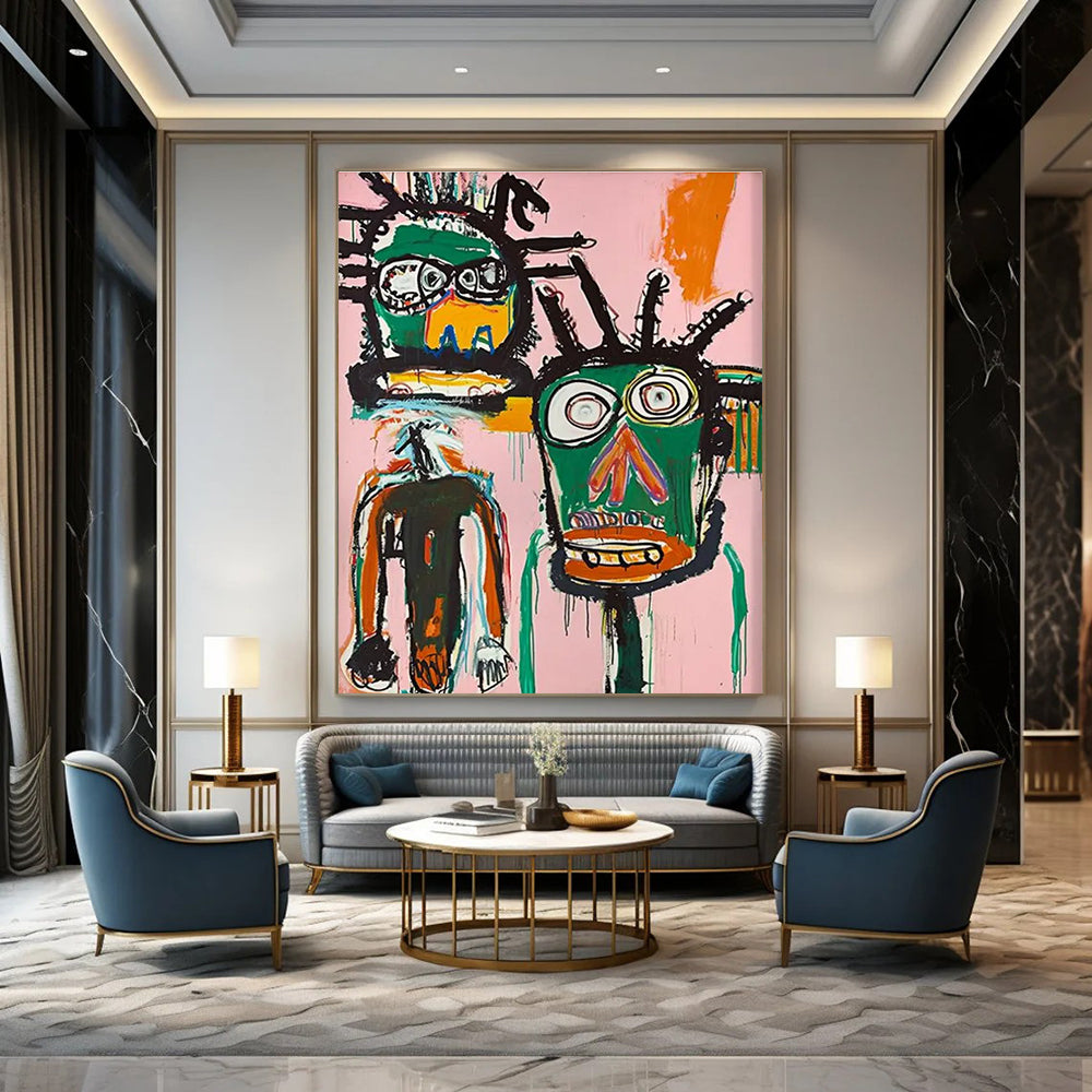 Two Tribal Figures on Pink Abstract Painting ADGE106